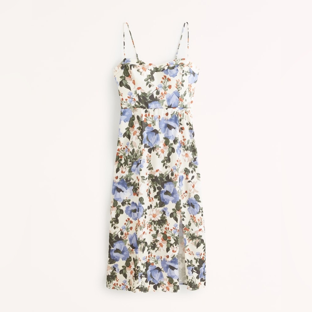 Abercrombie Satin High-Slit Midi Dress